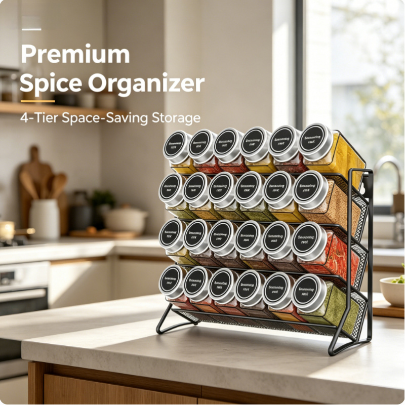 Commercial Kitchen Shelving - 4 Tier Carbon Steel Spice Organizer