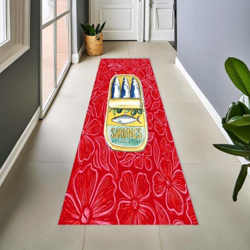 Commercial Kitchen Non Slip Flooring - Retro Canned Sardine Long Runner Rug