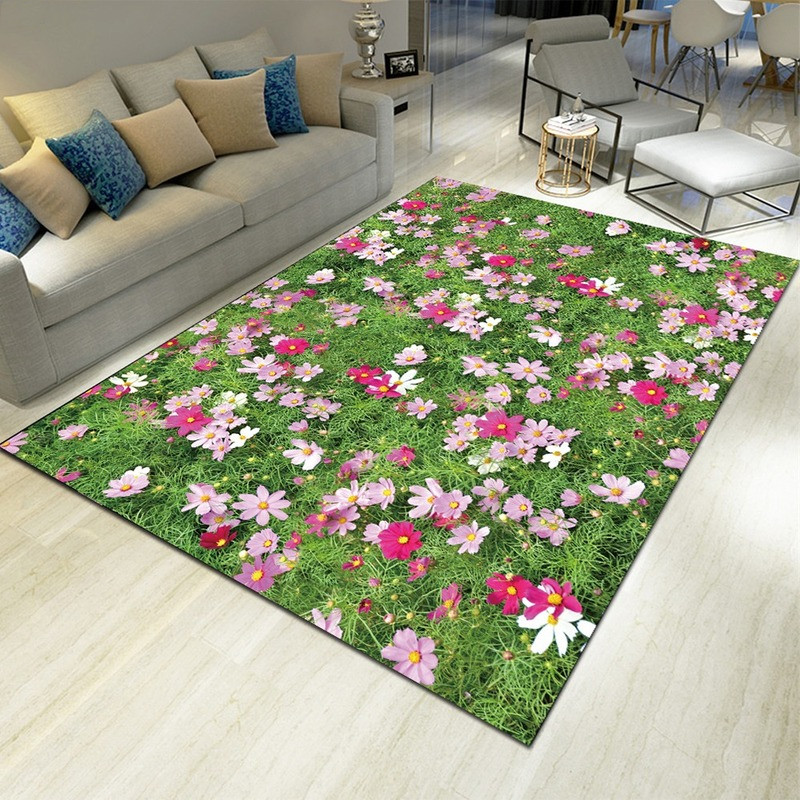 Commercial Kitchen Non Slip Flooring - Landscape Floral Print Carpet Home Decor